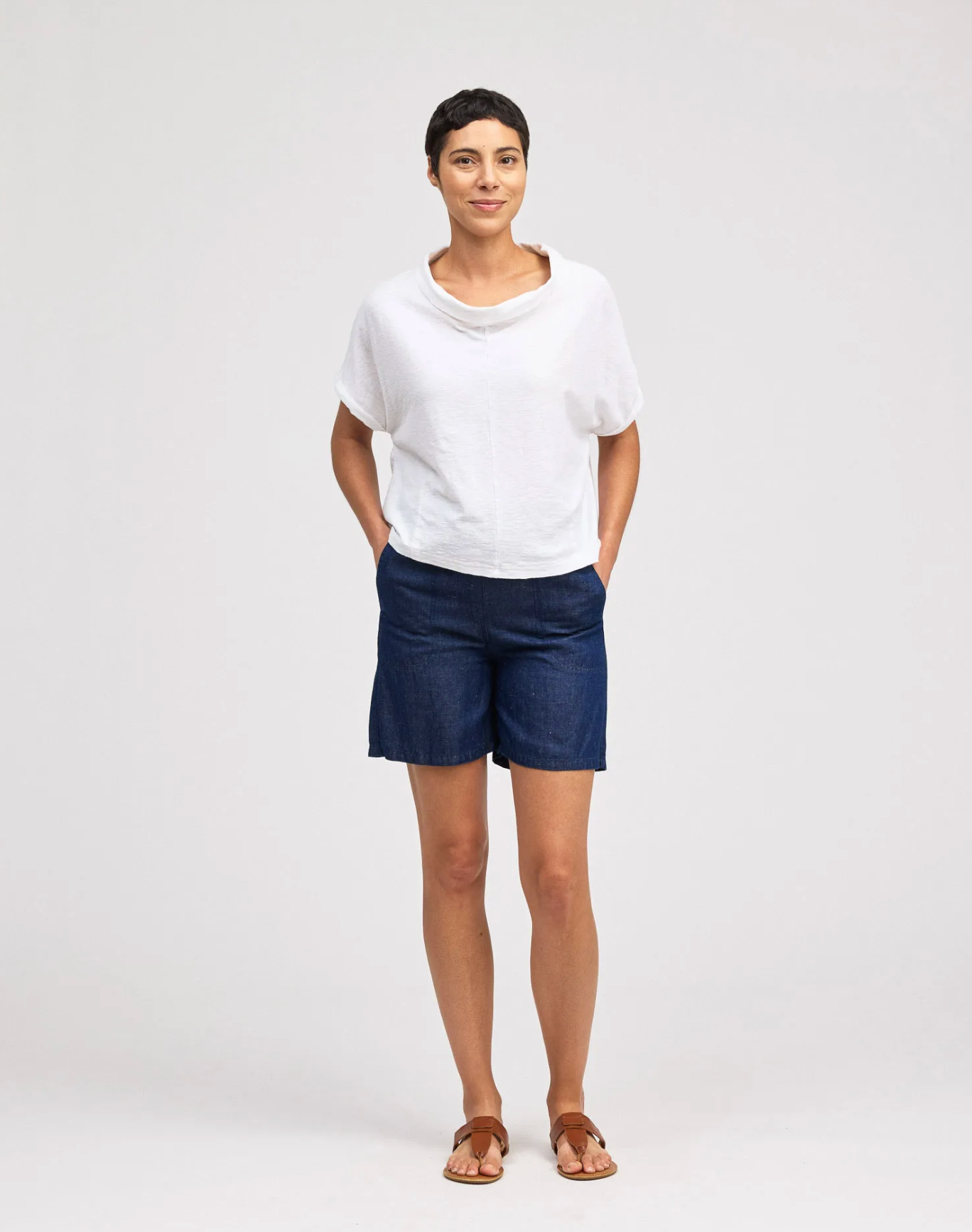 CUT LOOSE Linen Cotton Jersey Roll Sleeve Cowl Top - 5016732