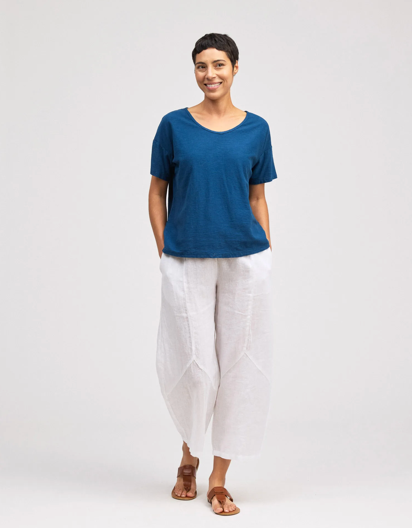 CUT LOOSE Linen Cotton Jersey V-Neck Tee - 5016367