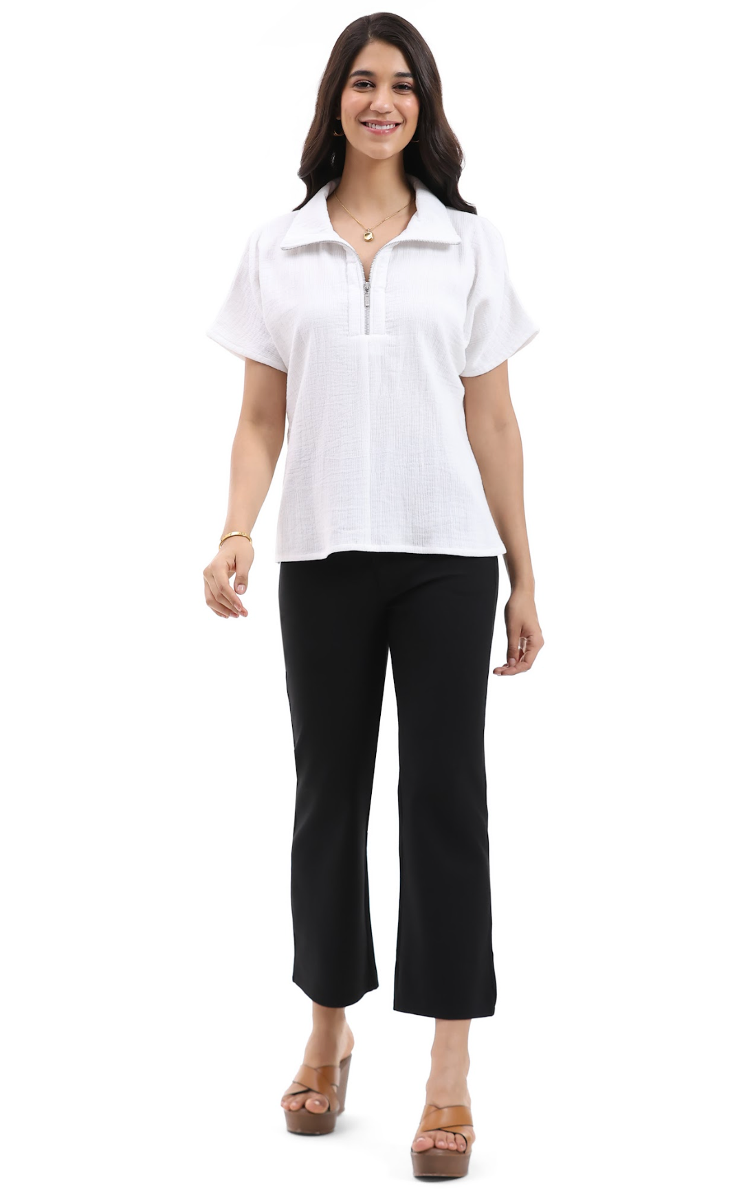 Parsley & Sage SHAWN S/S ZIPPER TOP - 26T40B2 - WHITE