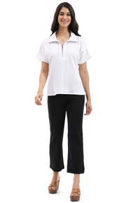 Parsley & Sage SHAWN S/S ZIPPER TOP - 26T40B2 - WHITE
