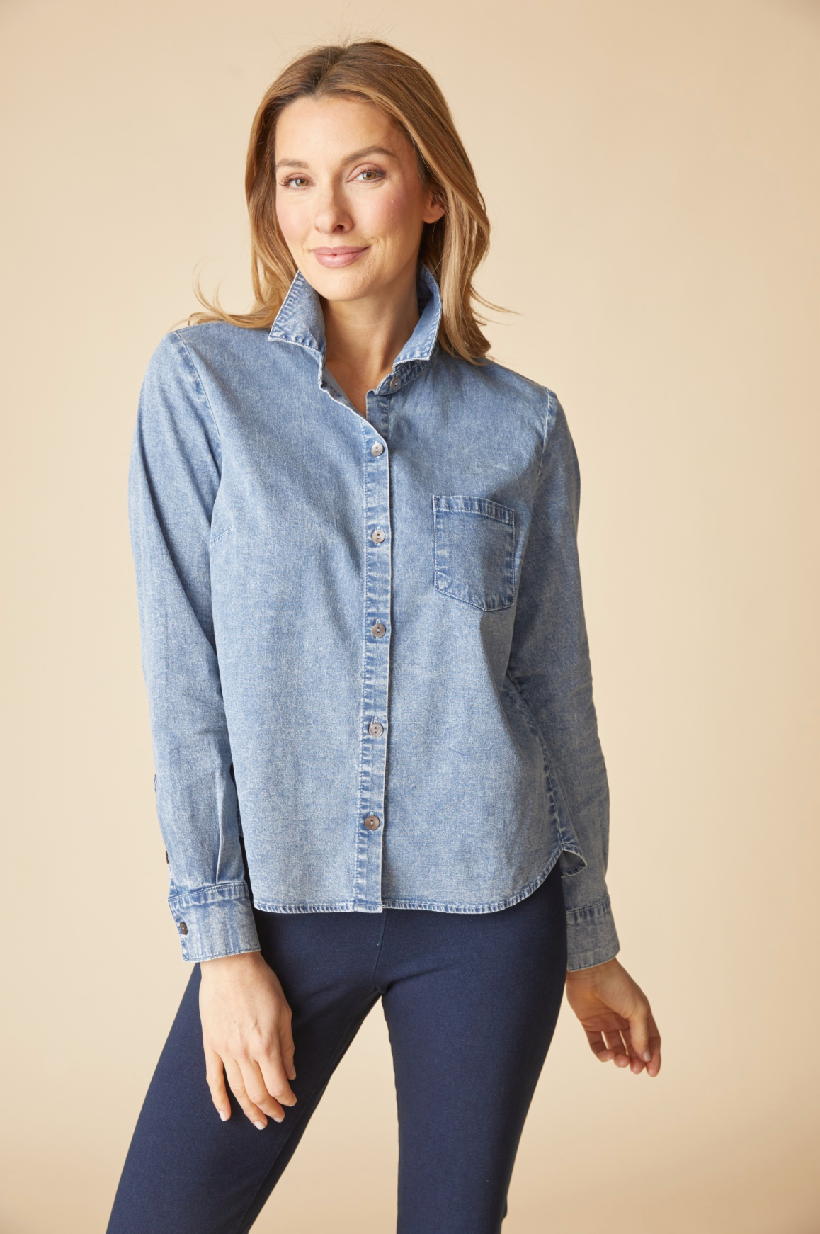Habitat Perfect Travel Denim Shaped Hem Shirt - 15524 - LIGHT DENIM