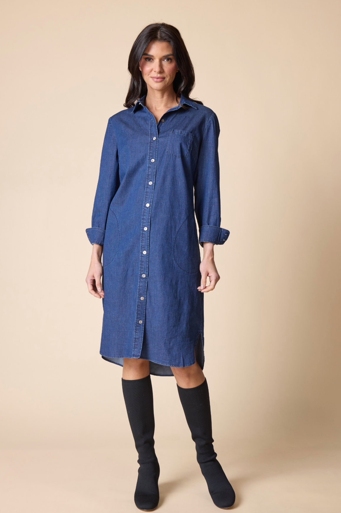Habitat Perfect Travel Denim Cafe Midi Dress - 15587 - DARK DENIM