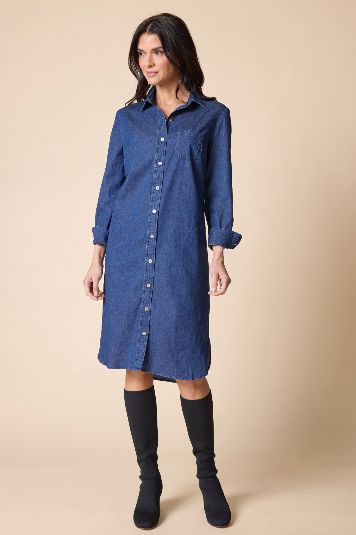 Habitat Perfect Travel Denim Cafe Midi Dress - 15587 - DARK DENIM