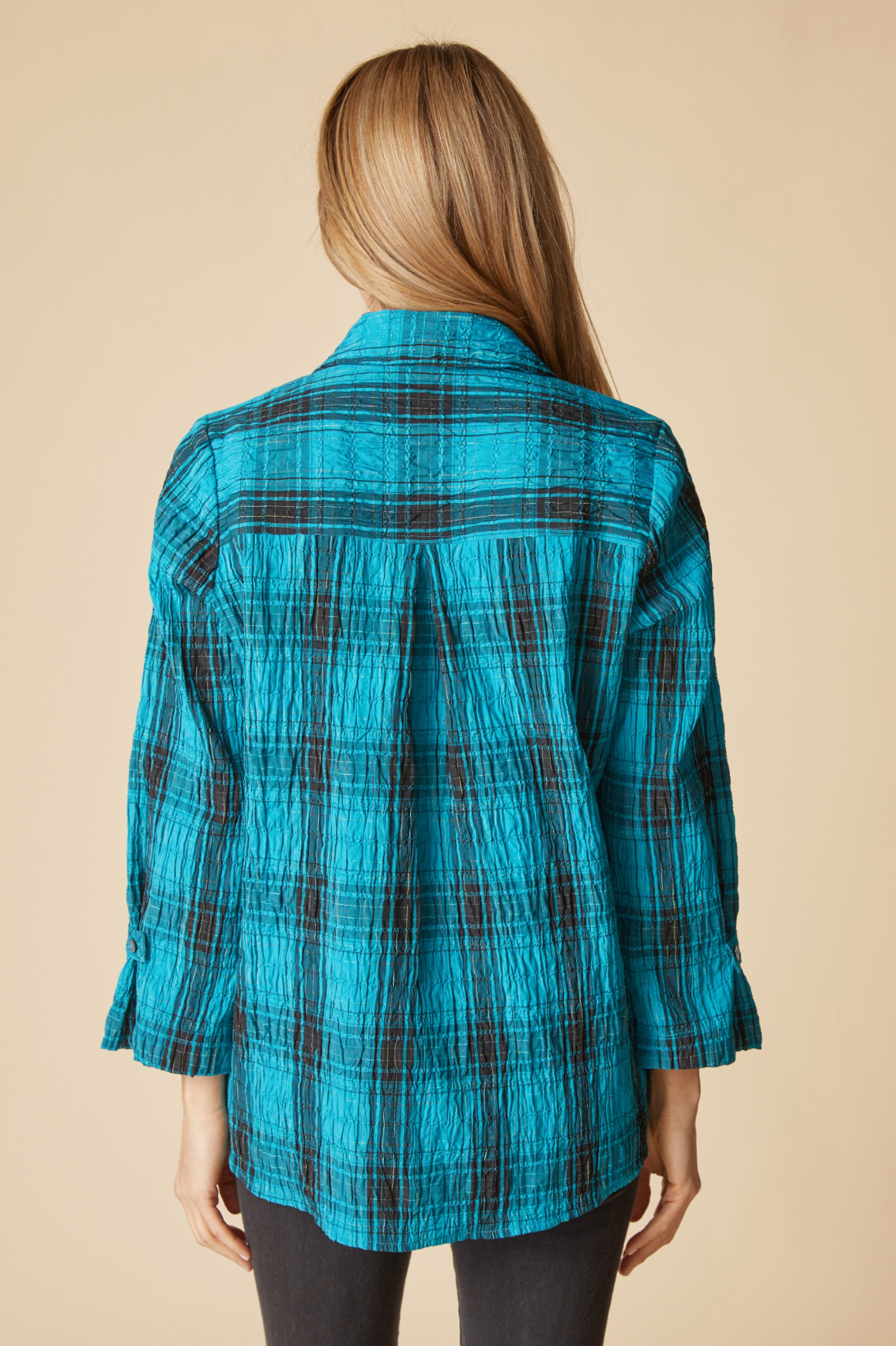 Habitat Crinkle Windowpane Tab Swing Shirt - 75109 - PACIFIC
