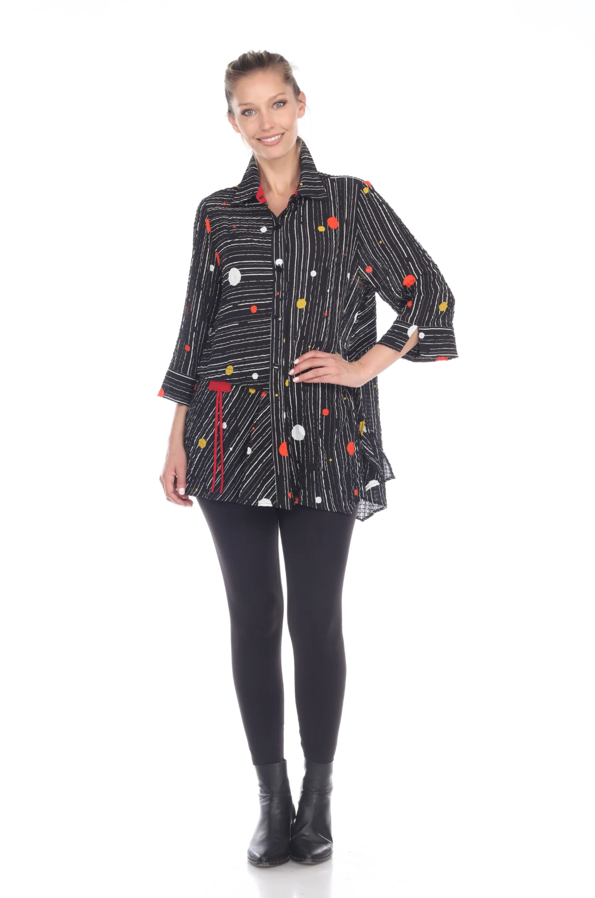 MOONLIGHT Polka Dot Stripe Multi Button Front Shirt - 2772