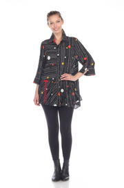 MOONLIGHT Polka Dot Stripe Multi Button Front Shirt - 2772