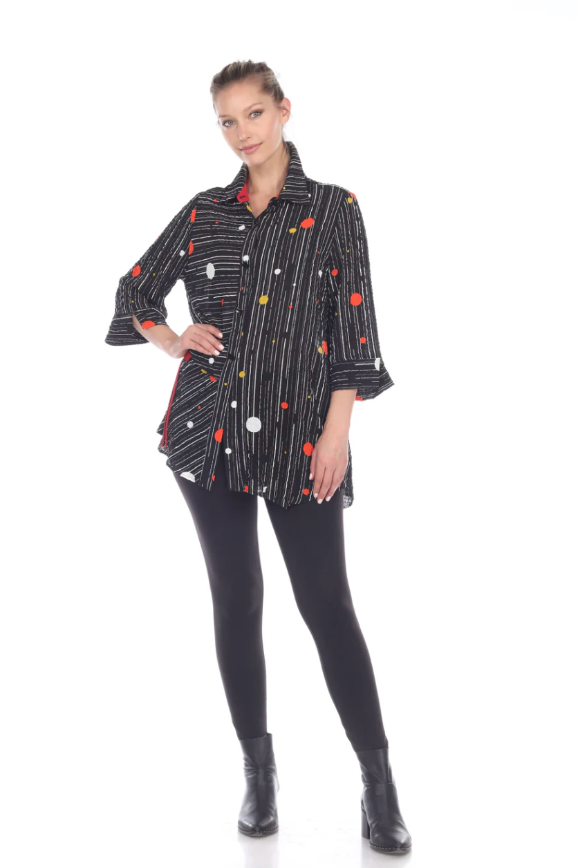 MOONLIGHT Polka Dot Stripe Multi Button Front Shirt - 2772