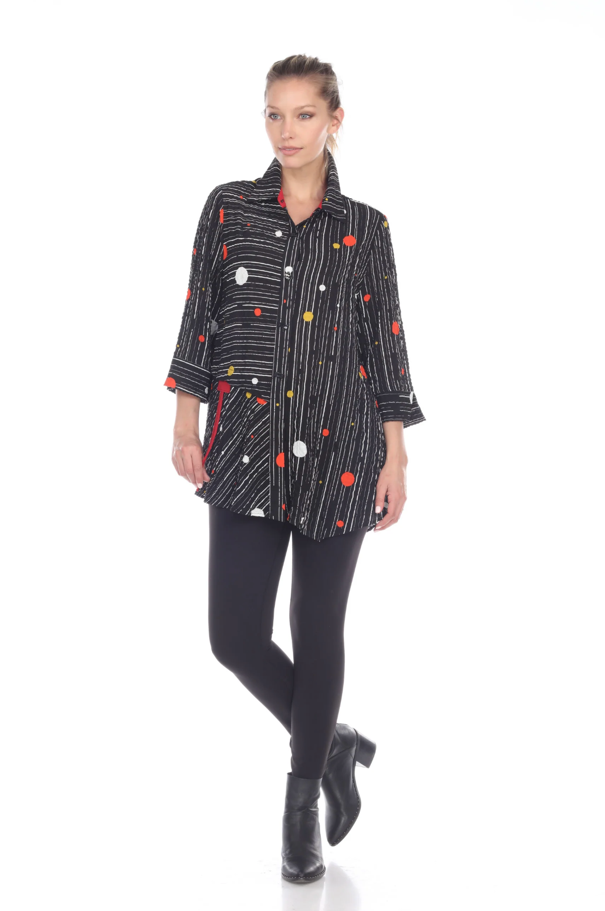 MOONLIGHT Polka Dot Stripe Multi Button Front Shirt - 2772