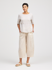 CUT LOOSE Blue Linen Stripe Seamed Boxy Top - 4616201