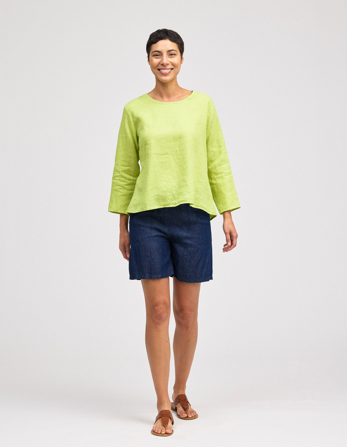 CUT LOOSE Hanky Linen 3/4 Sleeve Split Back - 4207965