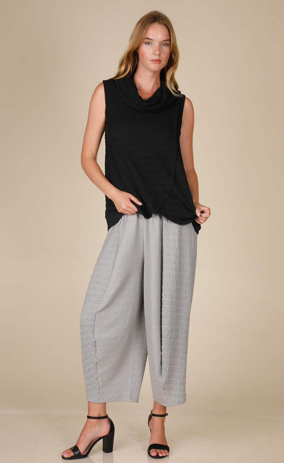 INOAH "Silver" - Solid Textured Cowl Neck Tank (NOT BLACK)