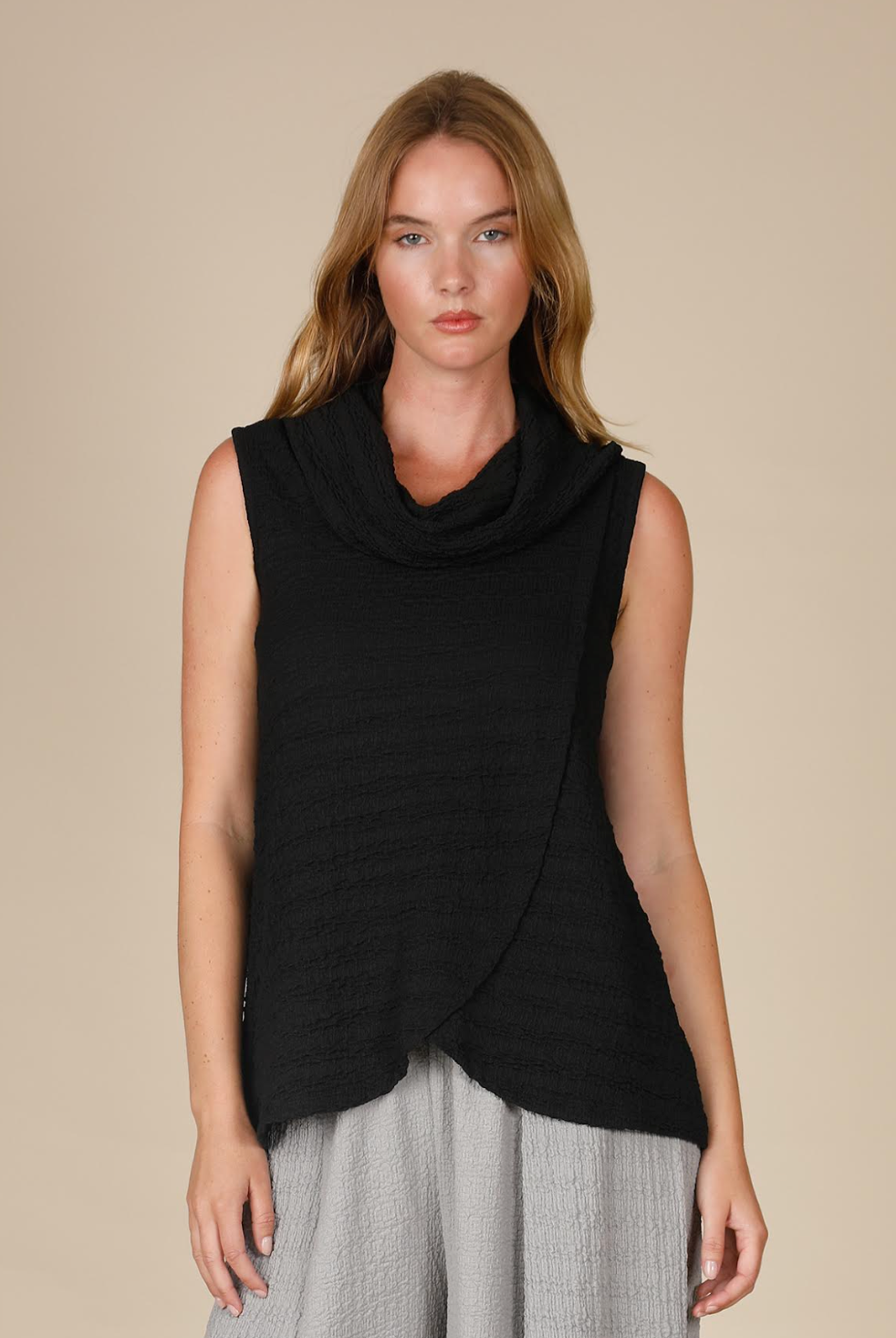INOAH "Silver" - Solid Textured Cowl Neck Tank (NOT BLACK)