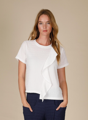 INOAH "White" - Solid Textured Ruffle Tank