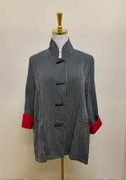Moonlight Striped High-Low Button Front Jacket - 2075 RED