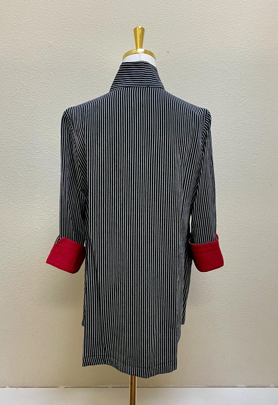 Moonlight Striped High-Low Button Front Jacket - 2075 RED