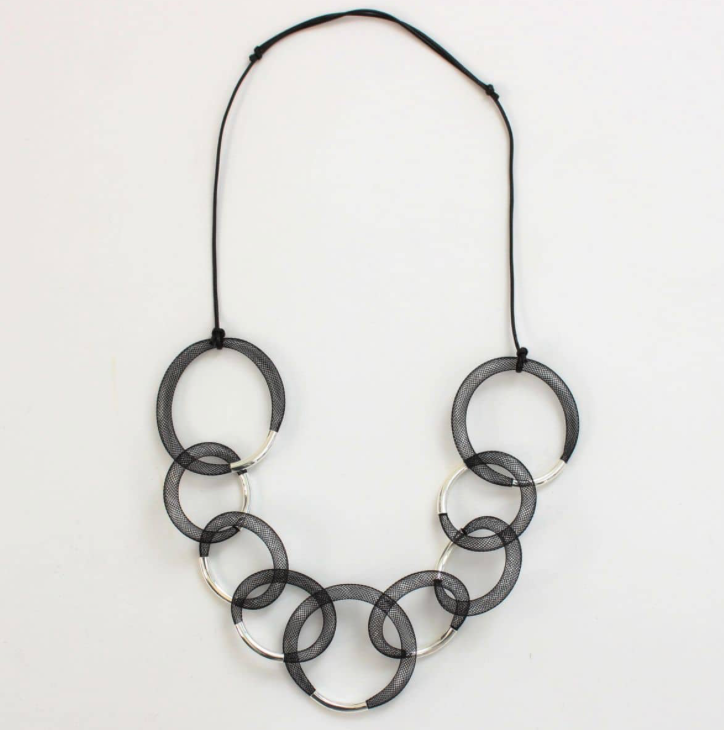 SYLCA Black and Silver Mesh Statement Necklace