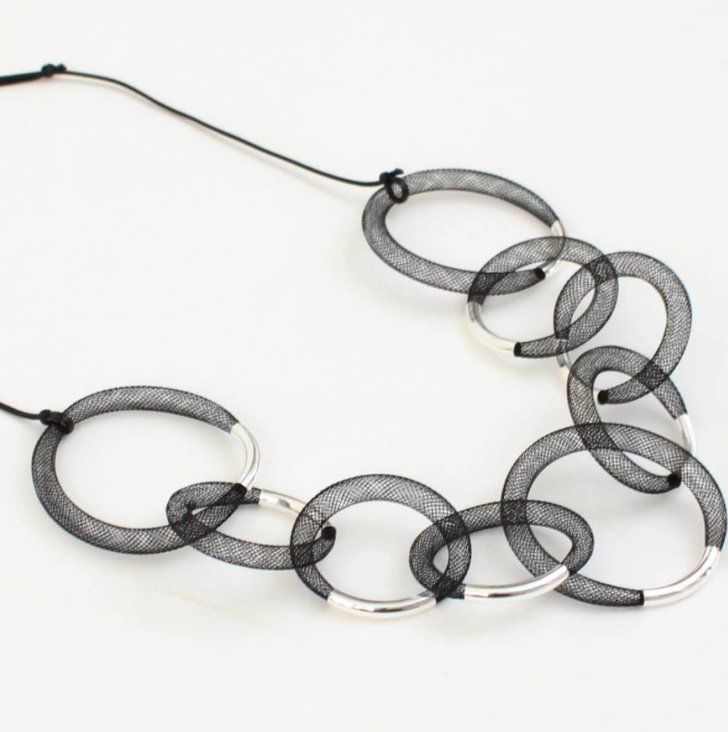 SYLCA Black and Silver Mesh Statement Necklace
