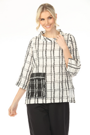 MOONLIGHT High Neck Black & White Artsy Grid Pattern Top - 4252