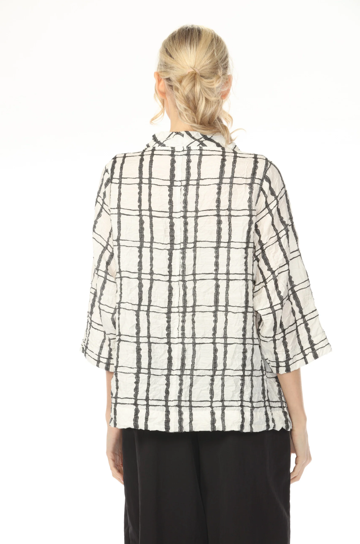MOONLIGHT High Neck Black & White Artsy Grid Pattern Top - 4252
