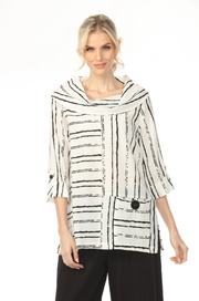 MOONLIGHT Cowl Neck Black & White Alternating Lines Top - 2090AB - WHITE/BLACK ST