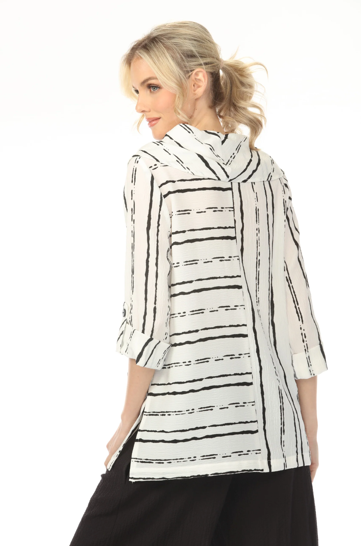 MOONLIGHT Cowl Neck Black & White Alternating Lines Top - 2090AB - WHITE/BLACK ST