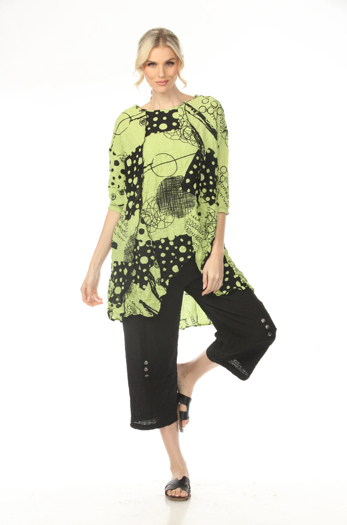 MOONLIGHT High Neck Lime Polka Dot & Scribble Print Top - 4222POK