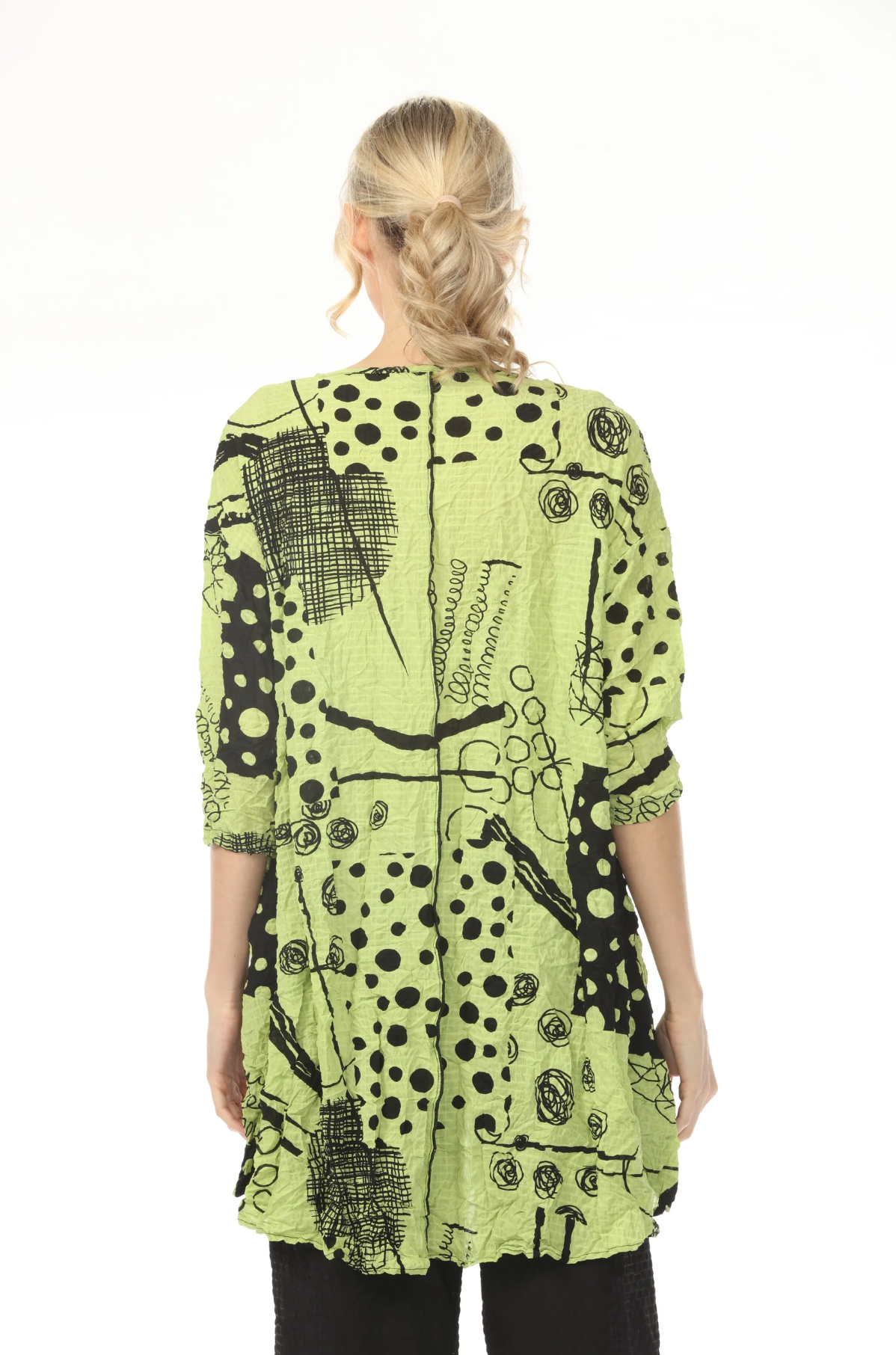 MOONLIGHT High Neck Lime Polka Dot & Scribble Print Top - 4222POK
