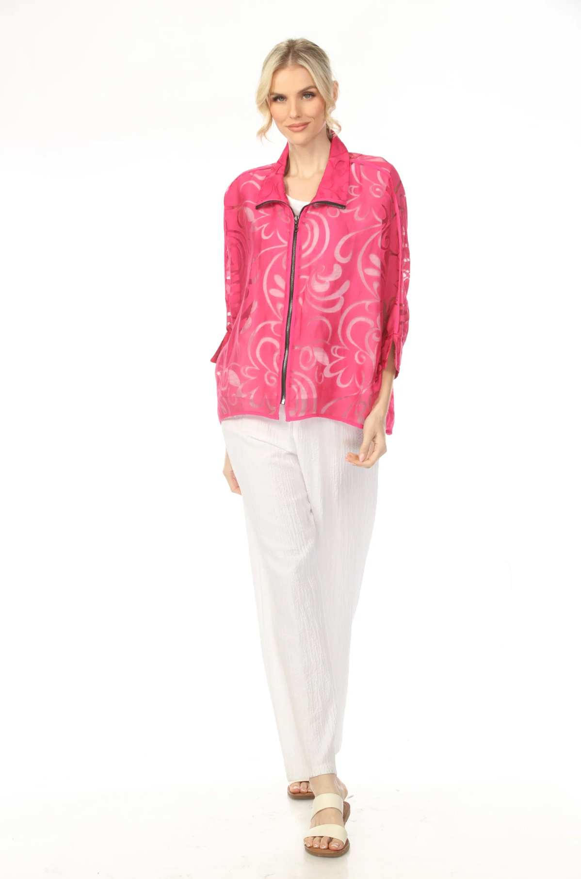 MOONLIGHT Bright Artsy Swirl Cutout Top - 4214 - TURQUOISE (NOT FUCHSIA)