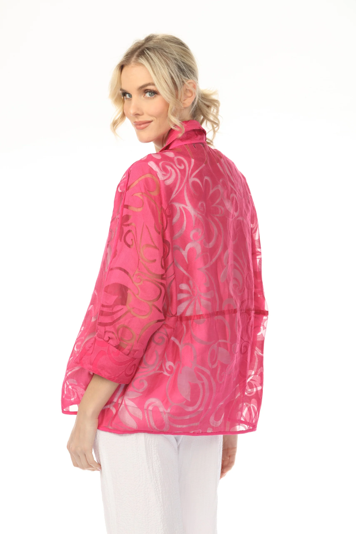 MOONLIGHT Bright Artsy Swirl Cutout Top - 4214 - TURQUOISE (NOT FUCHSIA)