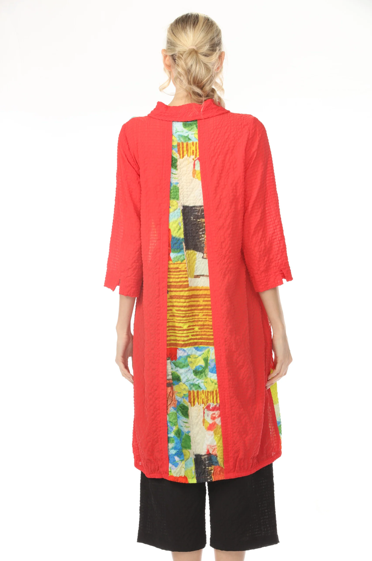 MOONLIGHT Cowl Neck Red Long Mixed Media Tunic - WJ2050