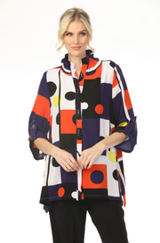 MOONLIGHT Button Down Colorblock Dot Abstract Top - 2590PR