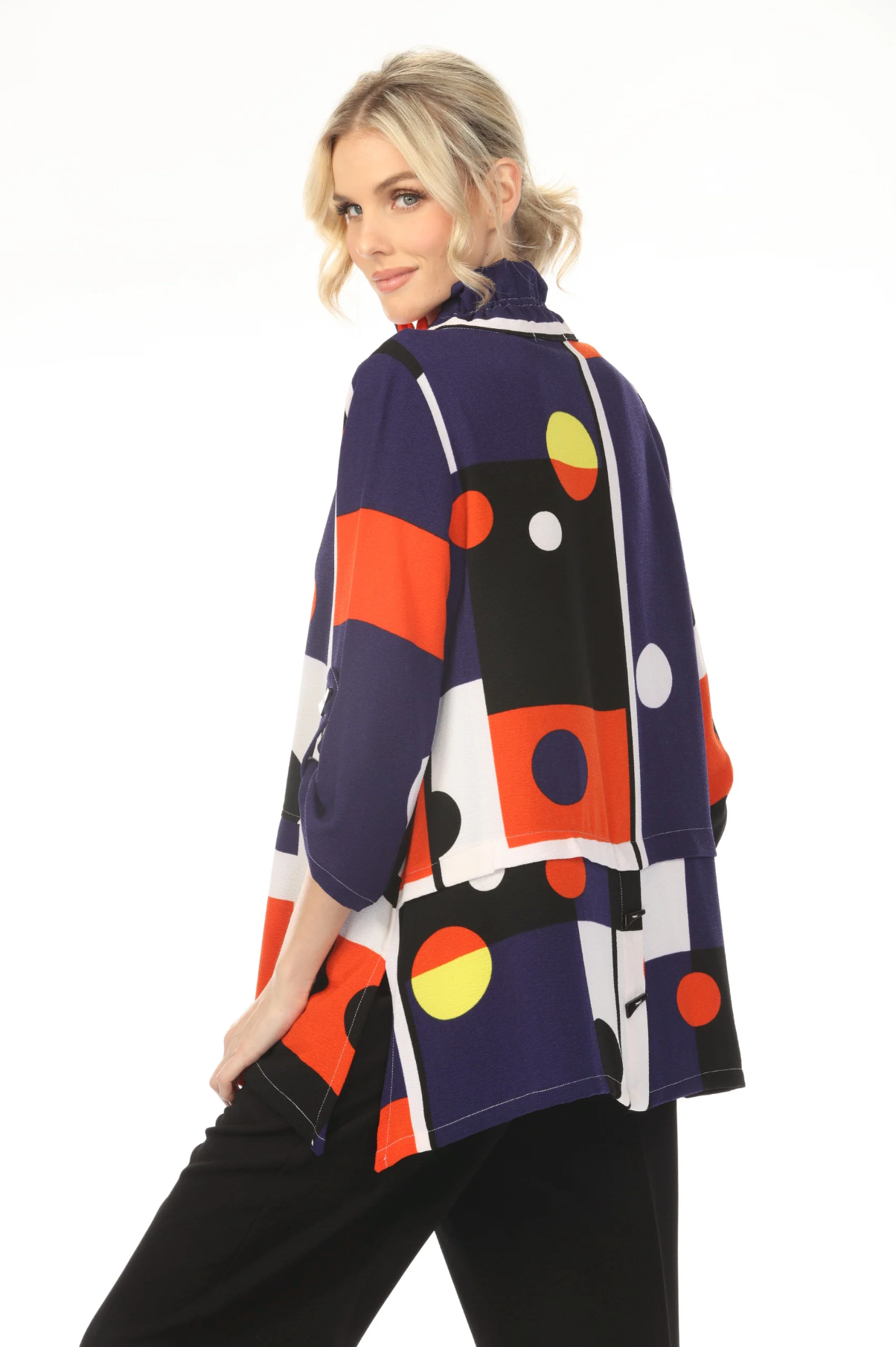MOONLIGHT Button Down Colorblock Dot Abstract Top - 2590PR
