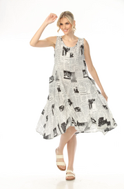 MOONLIGHT Newspaper Print Dress - D2972 - WHITE/BLACK