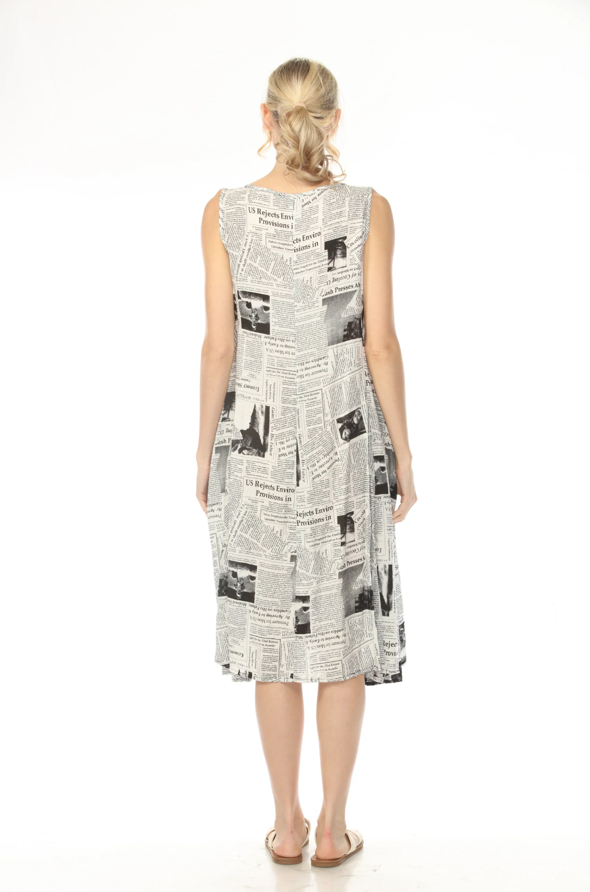 MOONLIGHT Newspaper Print Dress - D2972 - WHITE/BLACK