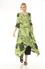 MOONLIGHT Mixed Media Print Dress - D4224LG - GREEN/BLACK