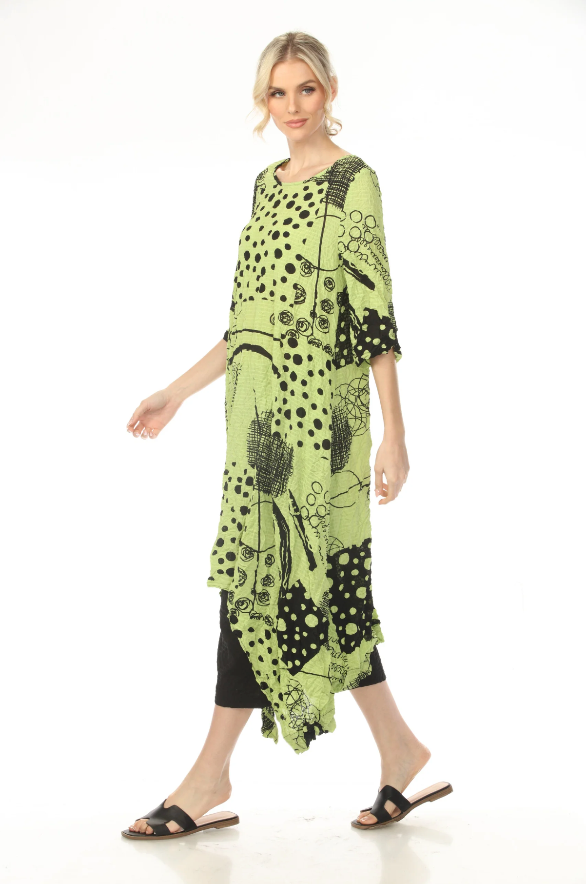 MOONLIGHT Mixed Media Print Dress - D4224LG - GREEN/BLACK