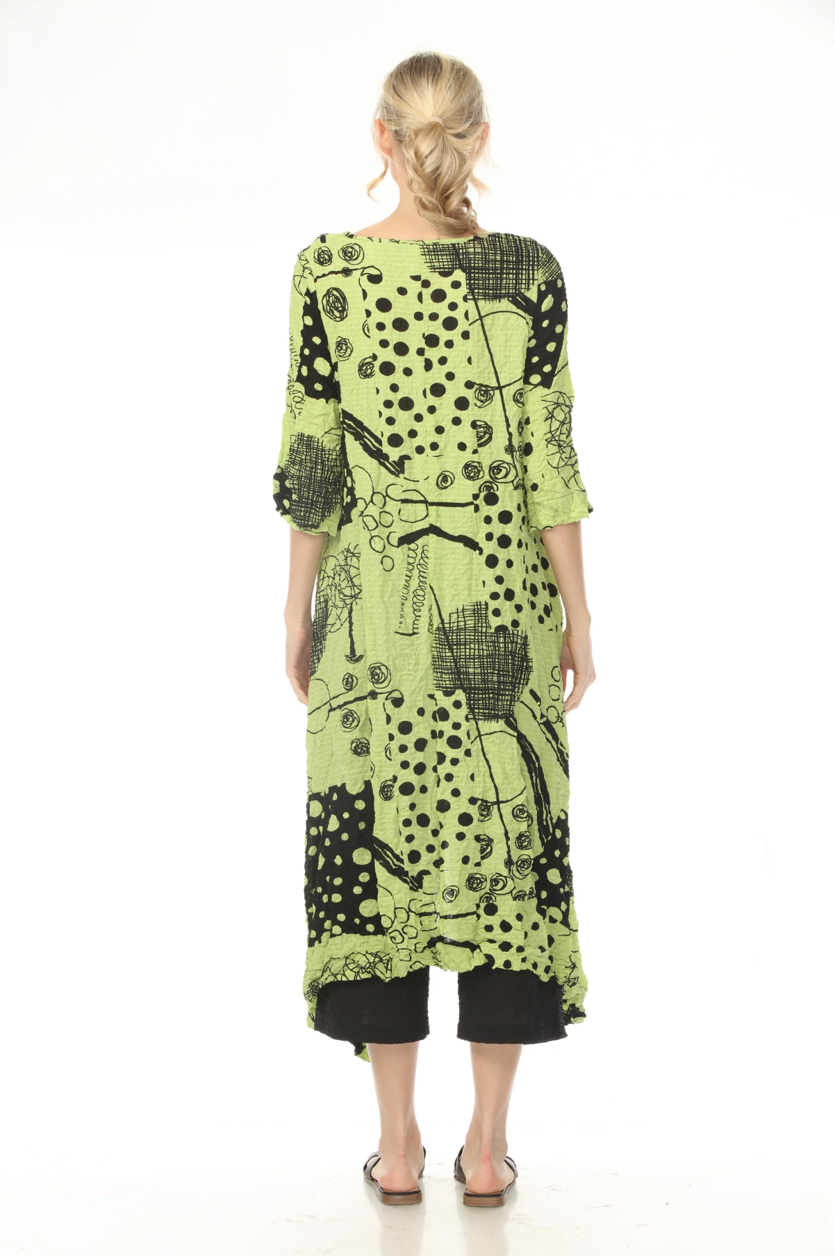MOONLIGHT Mixed Media Print Dress - D4224LG - GREEN/BLACK