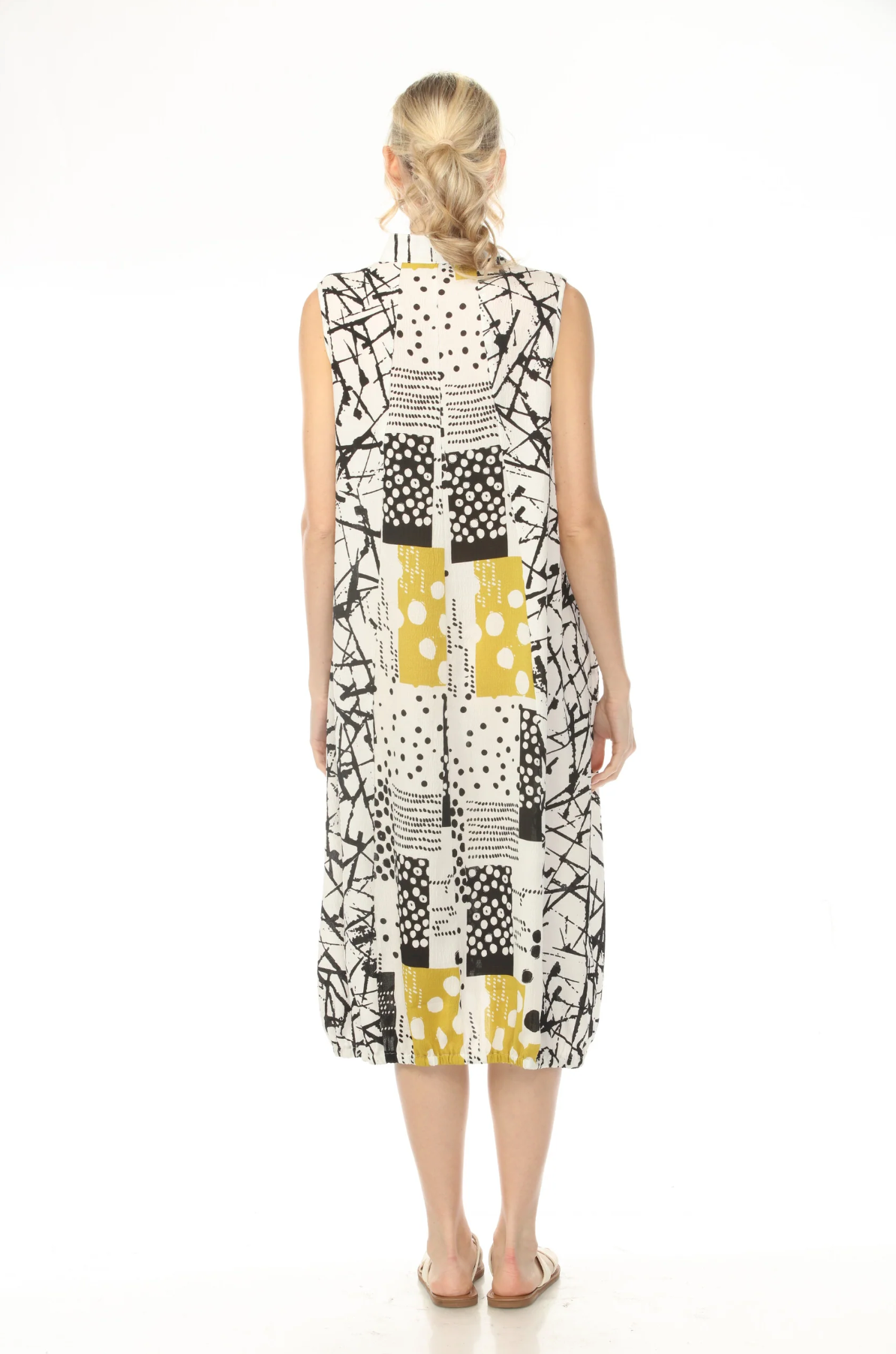 MOONLIGHT Mixed Media Dot & Lines Graphic Print Dress - D4267