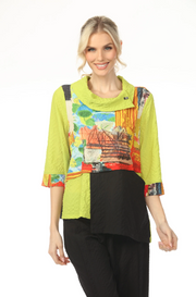 MOONLIGHT Cowl Neck Mixed Media Colorblock Top - WT2052