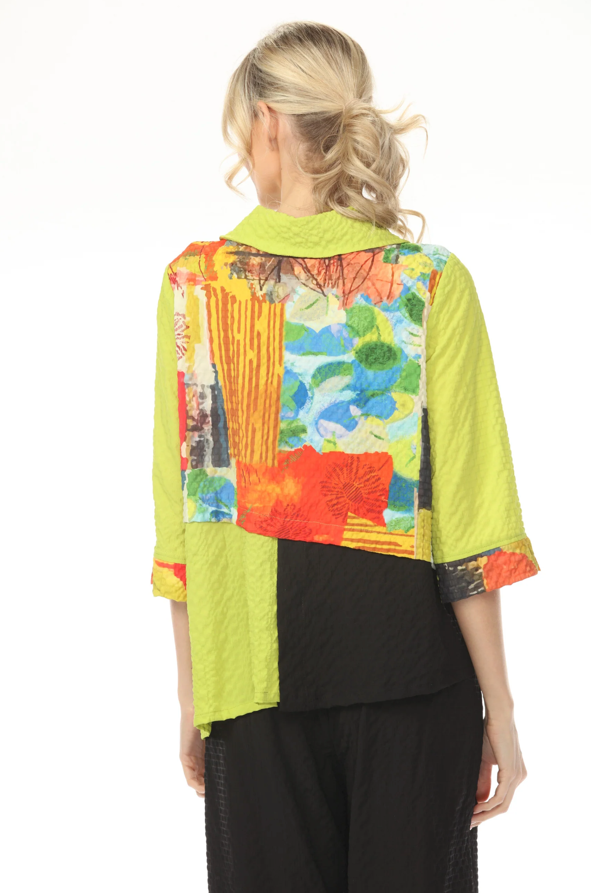 MOONLIGHT Cowl Neck Mixed Media Colorblock Top - WT2052