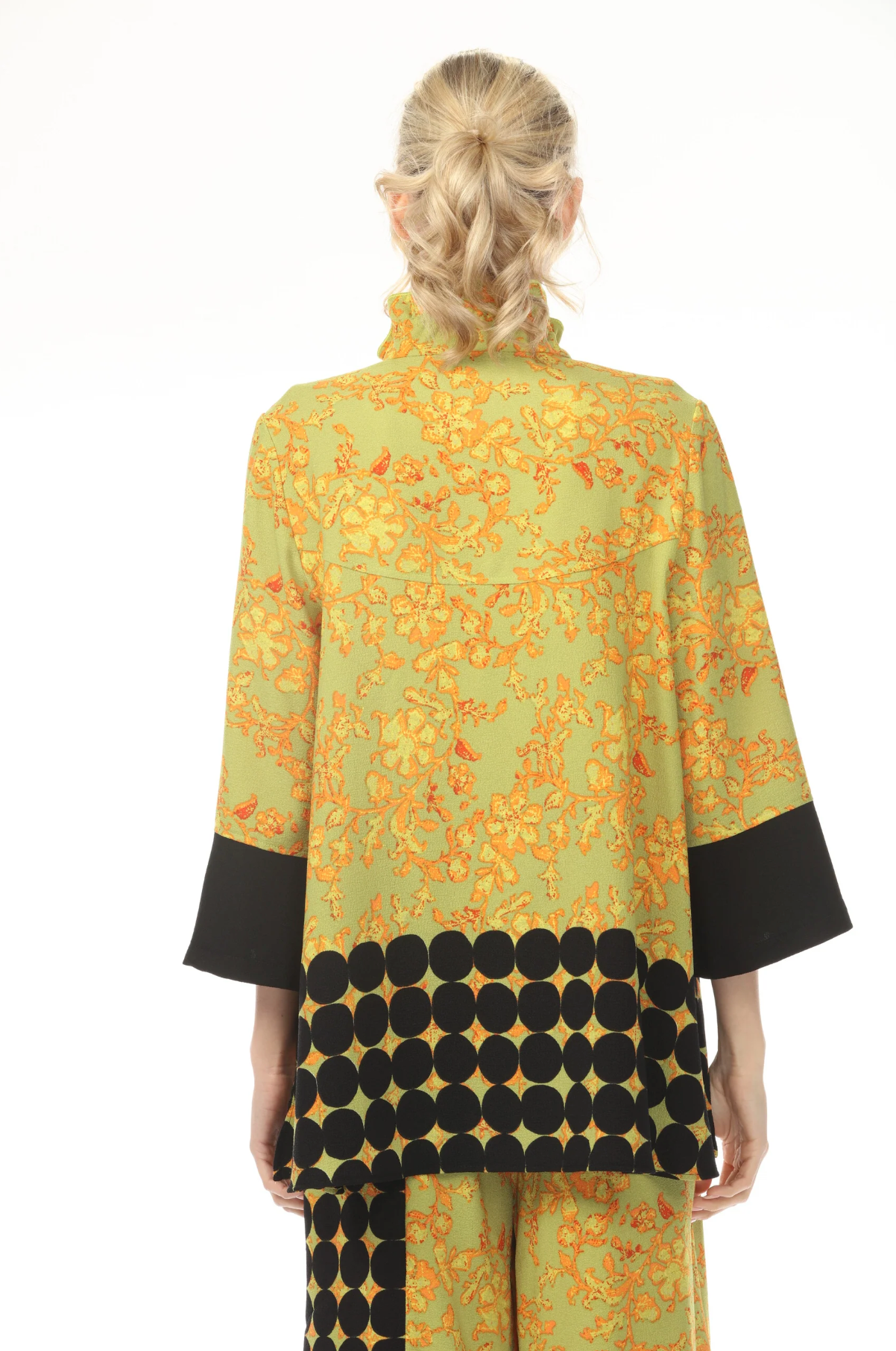 MOONLIGHT High Collar Golden Floral Print Zip-Up Top - 4219