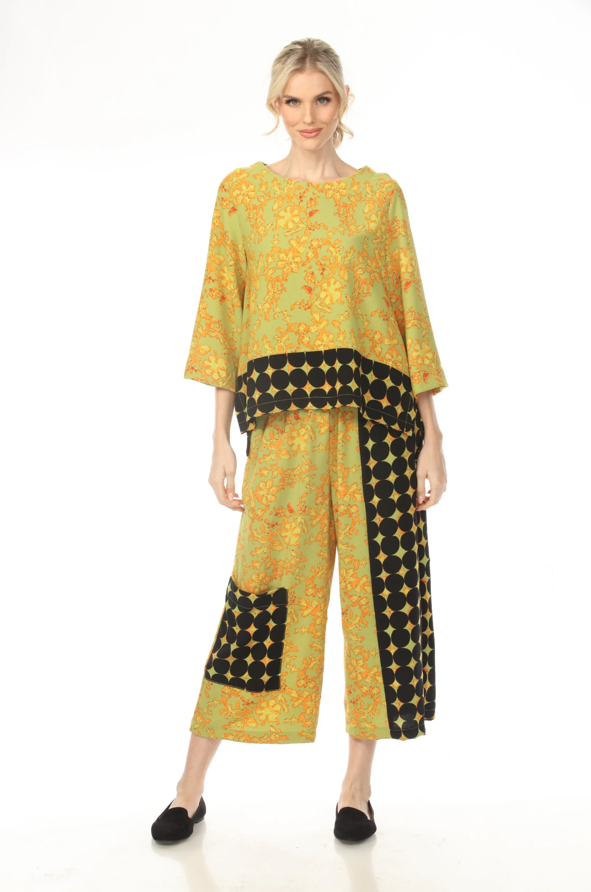 MOONLIGHT Golden Floral Mixed Media Print Top - 4220