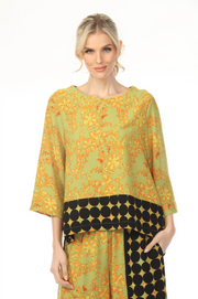 MOONLIGHT Golden Floral Mixed Media Print Top - 4220