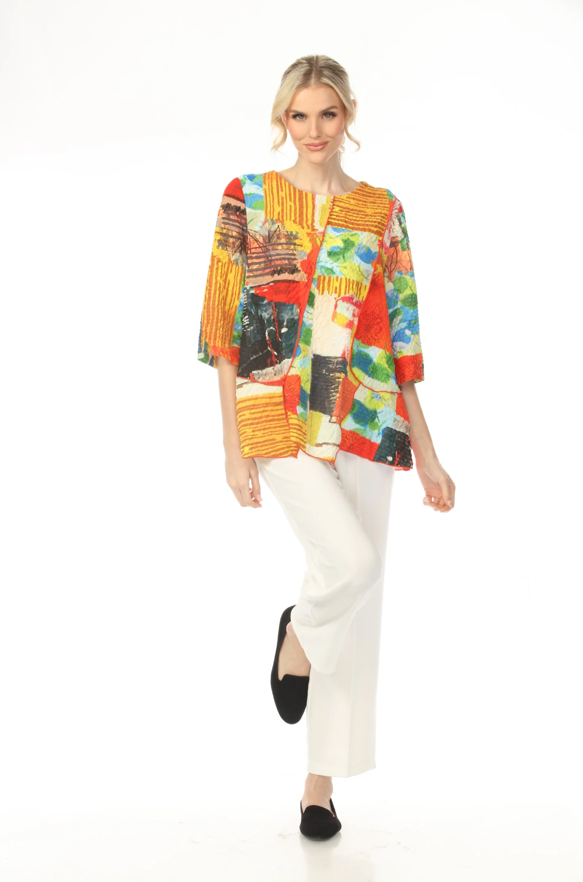 MOONLIGHT Bright Colorblock Graphic Print Asymmetrical Top - 4239