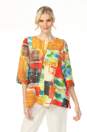 MOONLIGHT Bright Colorblock Graphic Print Asymmetrical Top - 4239
