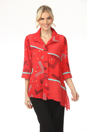 MOONLIGHT Button Down Collared Graphic Line Print Top - 4260