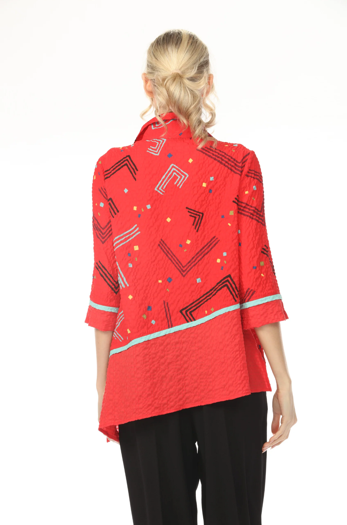 MOONLIGHT Button Down Collared Graphic Line Print Top - 4260