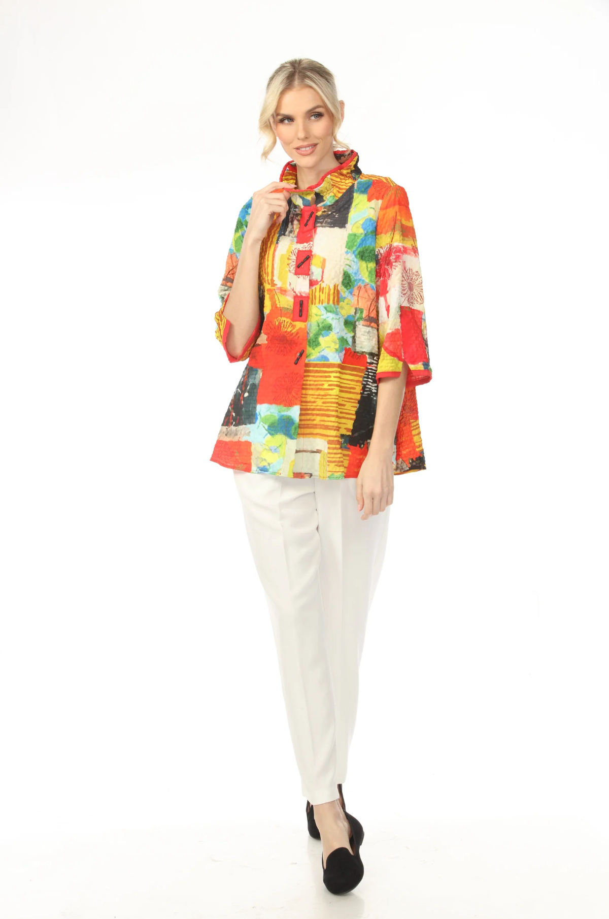 MOONLIGHT Button Down High Collar Artsy Top - 4242