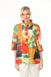 MOONLIGHT Button Down High Collar Artsy Top - 4242