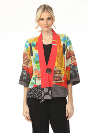 MOONLIGHT One Button Mixed Media Colorblock Artsy Top - 4240